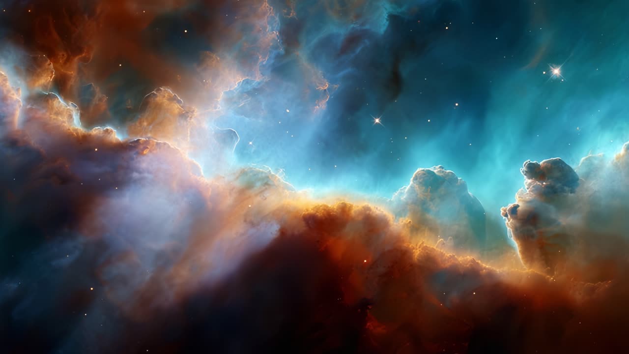 A breathtaking cosmic expanse filled with vibrant colors, swirling gases, and ethereal light, showcasing the stunning beauty and vastness of the universe in these two mesmerizing frames