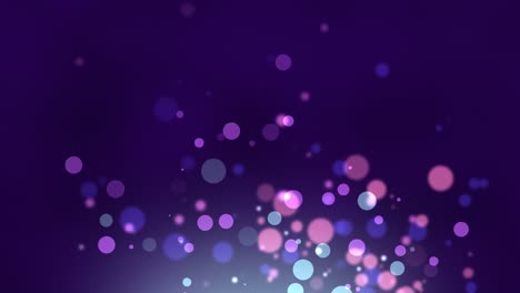 animación de círculos coloridos, efecto bokeh. partículas flotantes abstractas, luces. fondo púrpura oscuro. papel tapiz en vivo en bucle. imágenes de stock animadas festivas. vacaciones, navidad, año nuevo.