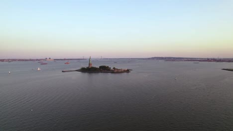 aerial view of the statue of liberty and new york harbor