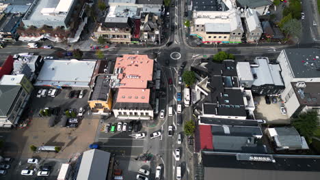 aerial view of the traffic and busy roads of s town at day time in new zealand