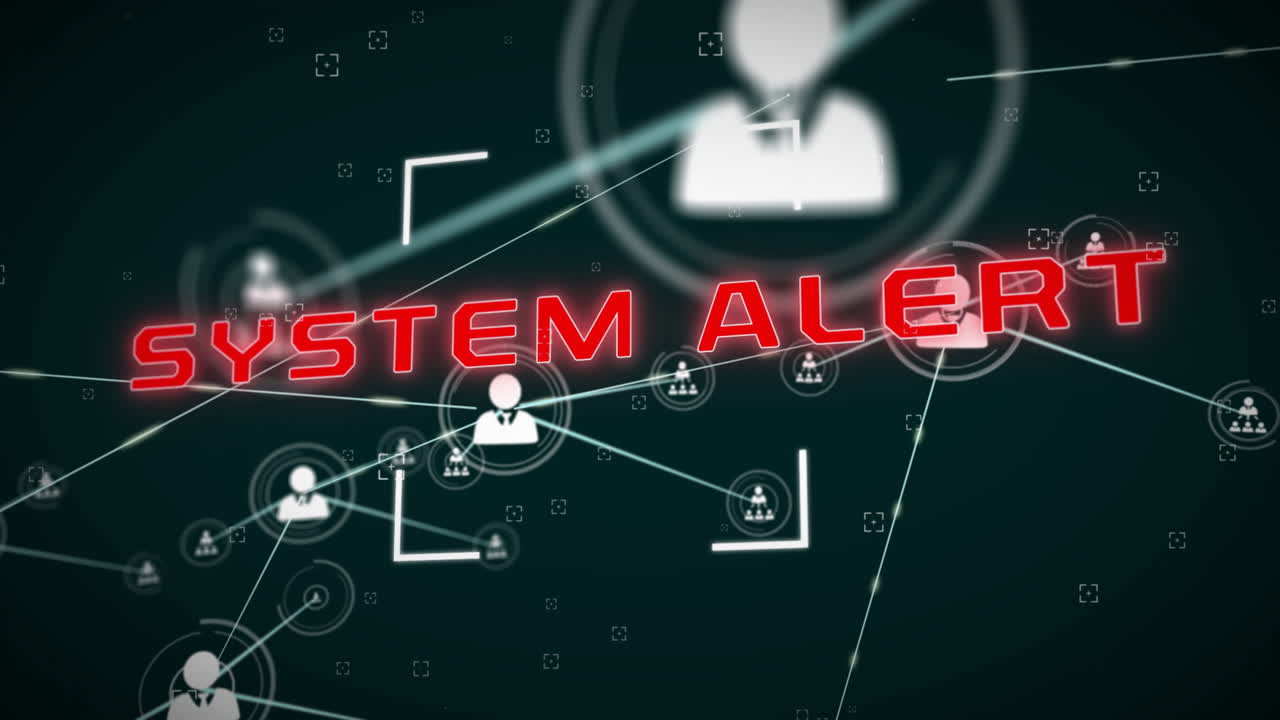 아이콘으로 연결된 네트워크를 통해 시스템 경고 텍스트의 애니메이션