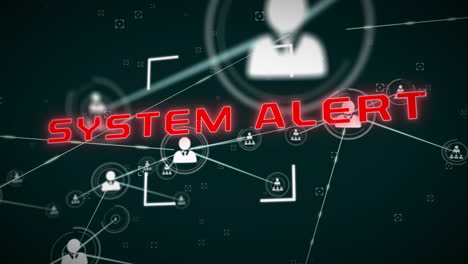 animación del texto de alerta del sistema a través de la red de conexiones con íconos