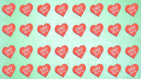 animación de varios textos de rock de chicas en corazón rojo , sobre fondo azul