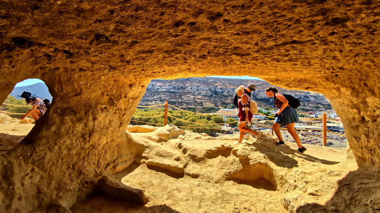 Tourists Exploring The Historical Venetian Fortezza Castle, Citadel In Rethimno, Greece. - wide shot