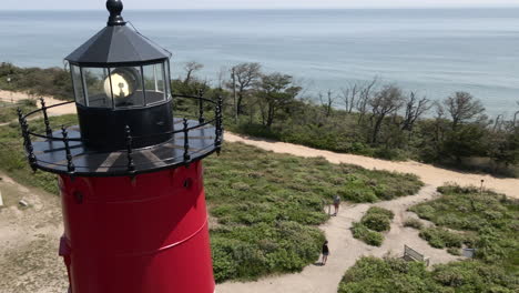 Nauset-Lighthouse-Tower-On-Cape-Cod-In-Massachusetts---aerial-drone-shot