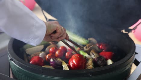 chef grilling assorted vegetables