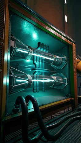 futuristic industrial machinery with glowing tubes and pipes