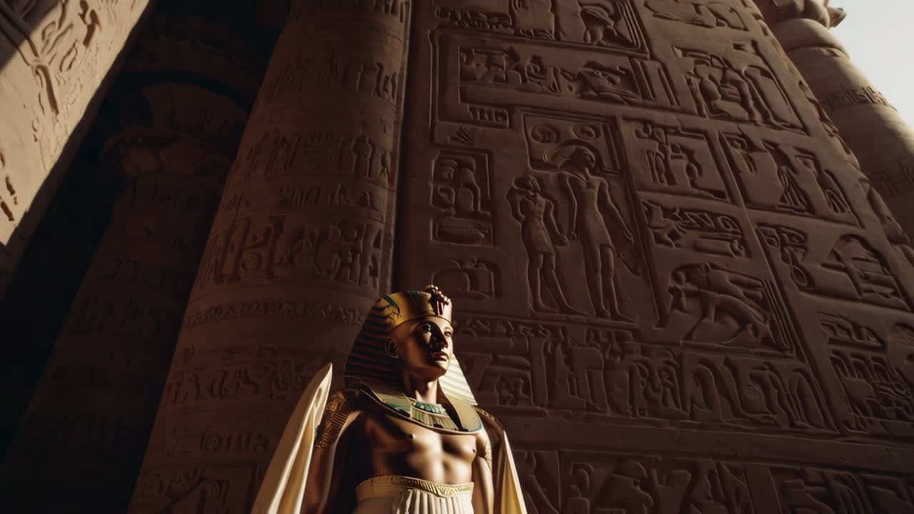 Ancient Egyptian Temple and Pharaoh Statue