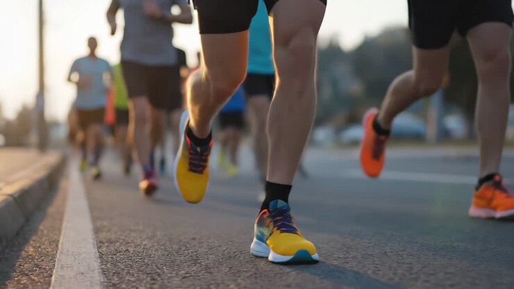 Scarpe da corsa colorate in una maratona