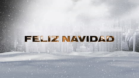 Animation-Des-Textes-„Feliz-Navidad“-Und-Der-Stadtlandschaft-Im-Schneehintergrund