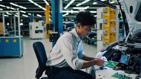 técnico automotriz que trabaja en el motor de automóviles