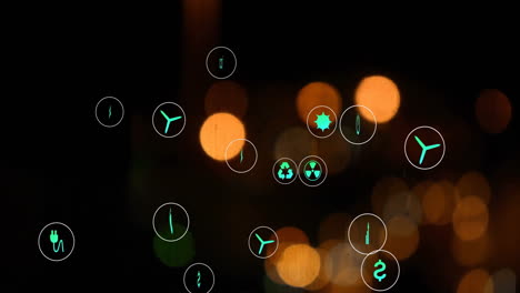 icons for electricity, water, and money over bokeh lights animation