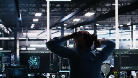 delighted developer celebrating in data center after successfully coding with ai