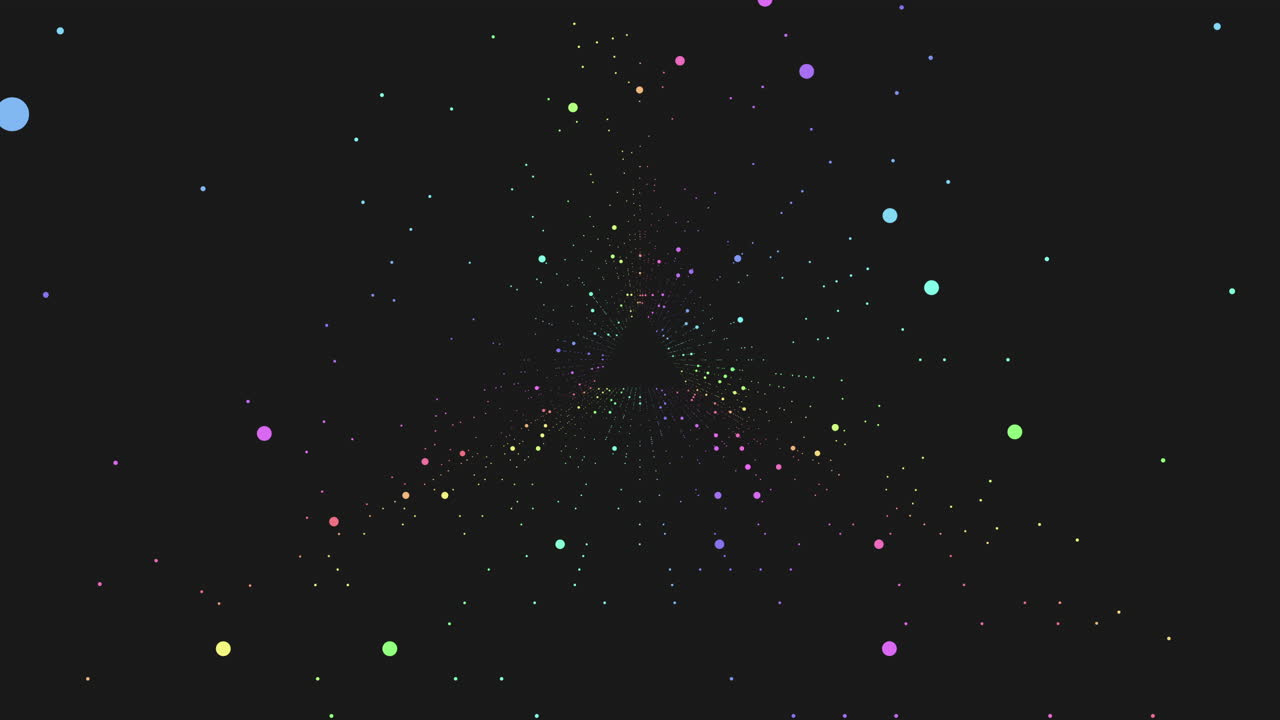 Vibrant array of colorful dots in circular formation on black background