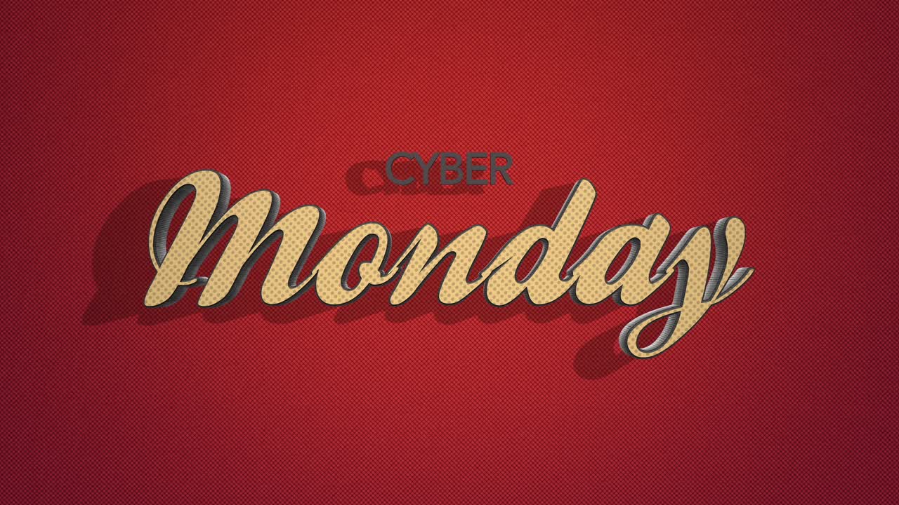 Retro Cyber Monday text in 80s style on a red grunge texture