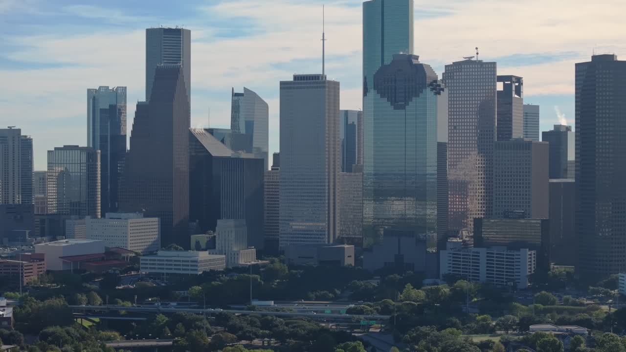 Downtown Houston Skyline: Aerial View of Skyscrapers and Urban Landscape