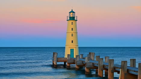 lighthouse and pier at sunset