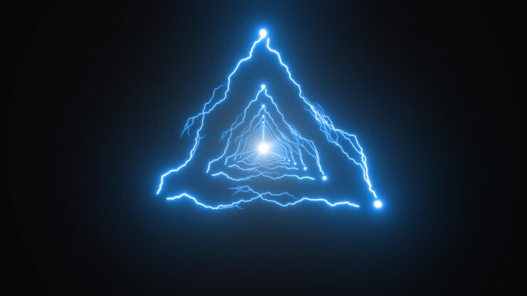 Tunnel triangolare astratto luminoso con fulmini