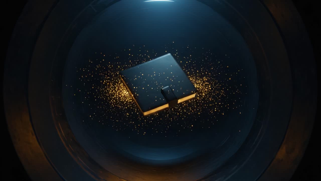 A Mysterious Journal Surrounded by Sparkling Particles, Symbolizing Creativity and Inspiration in an Enigmatic Setting Full of Potential