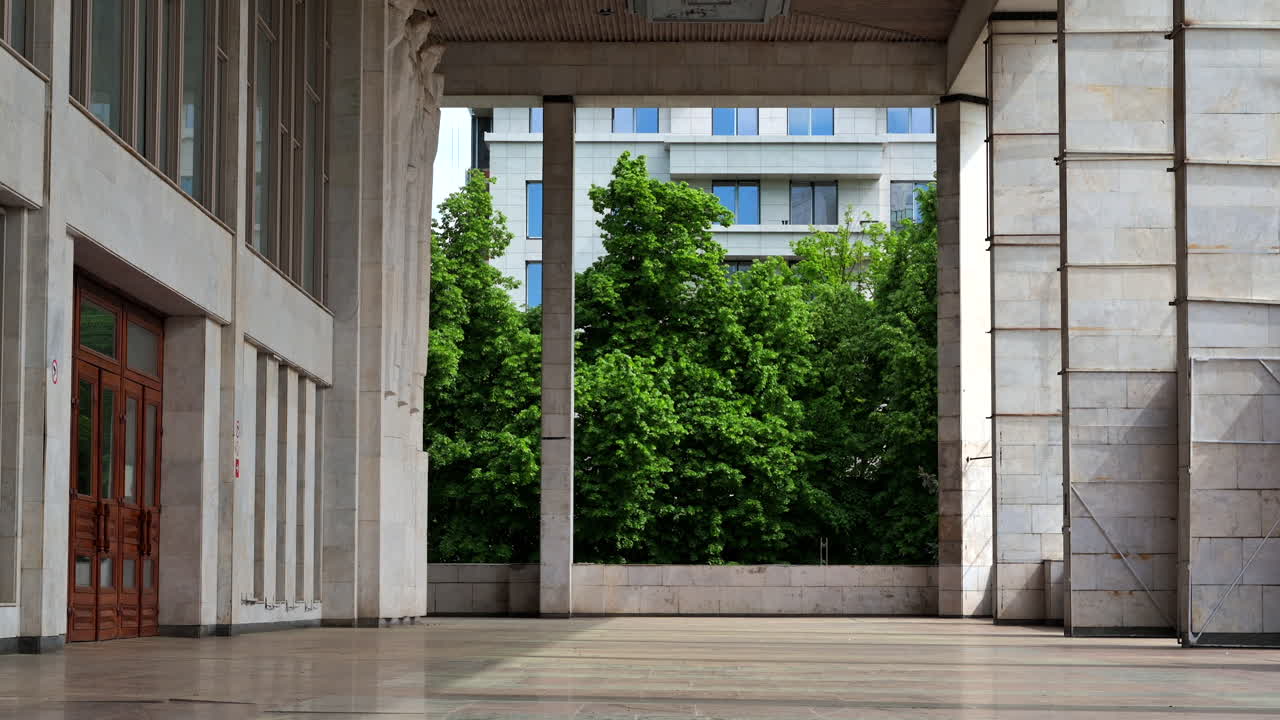 The balcony of the National Opera and Ballet Theater in Chisinau, Moldova