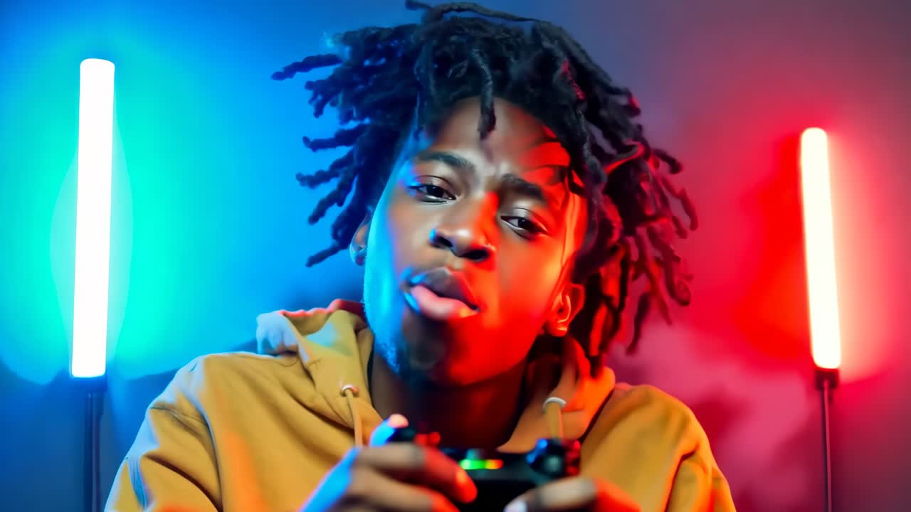 un joven con un controlador de videojuegos en sus manos