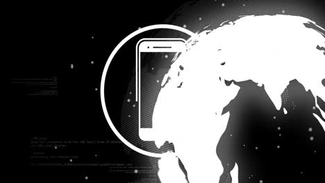 smartphone icon animation over digital globe and data processing background