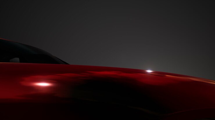 auto sportiva di lusso in uno studio buio con luci brillanti