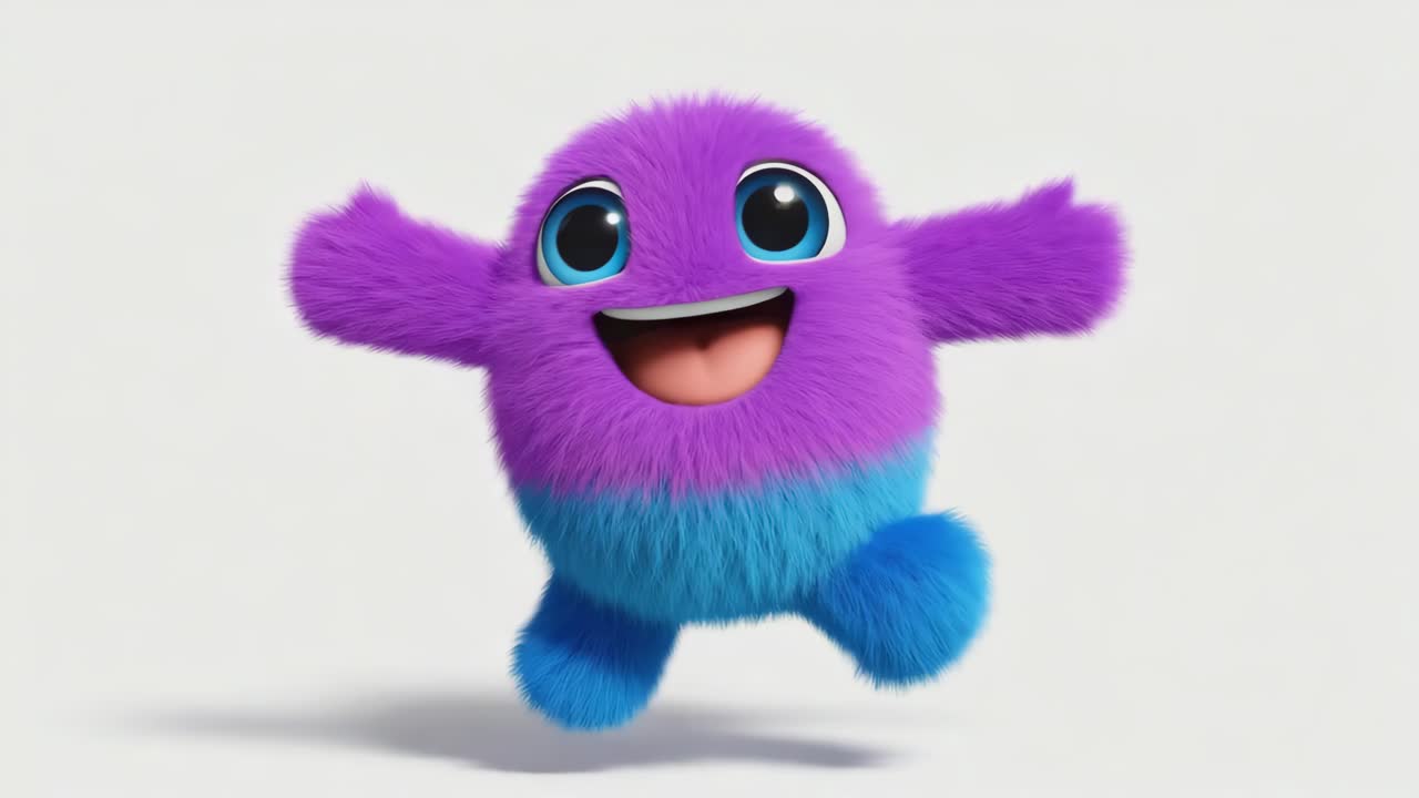 A happy purple and blue fluffy creature