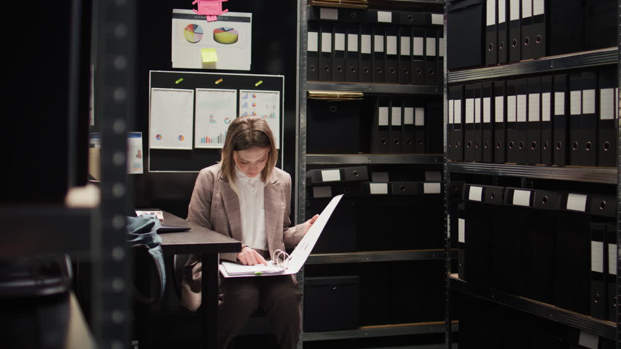Woman working in office filing room