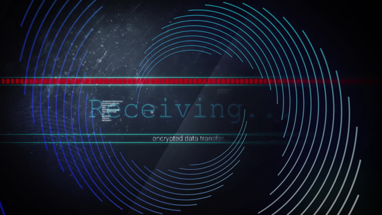 Animation of data processing over spinning lines on black background