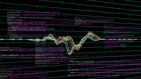 animación de gráficos multicolores con números cambiantes y lenguaje informático sobre fondo negro