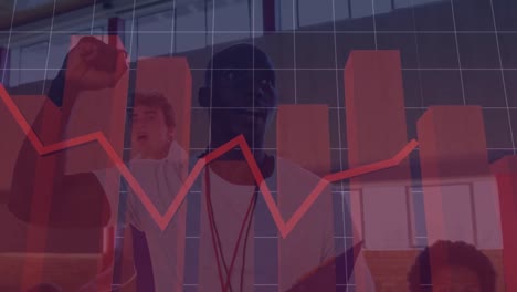 animación del procesamiento de datos financieros sobre varios jugadores de baloncesto
