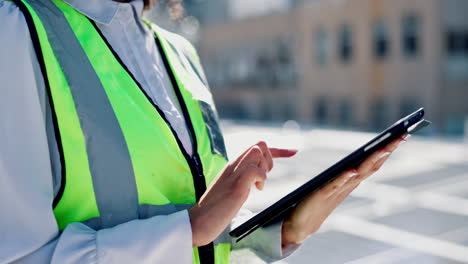 Tablet,-solar-panels-and-engineering-woman-hands