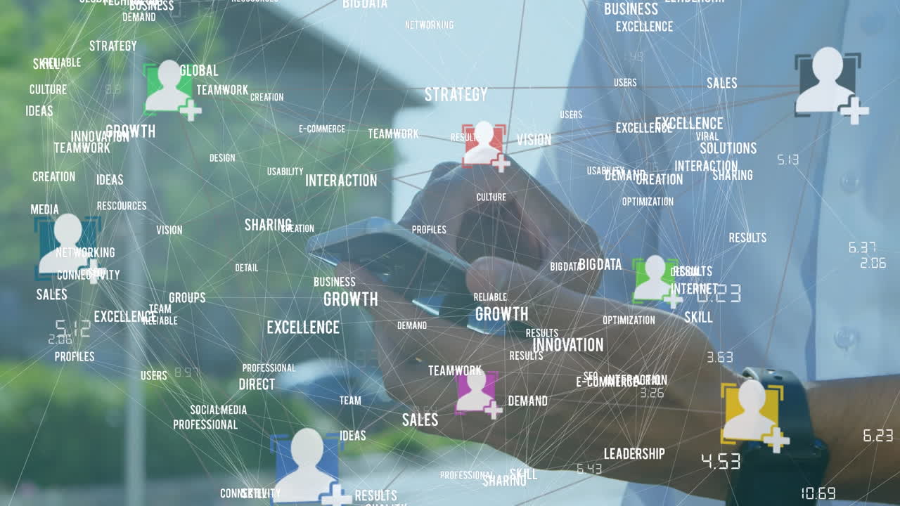 스마트폰을 사용하는 백인 남성에 대한 미디어 아이콘의 애니메이션