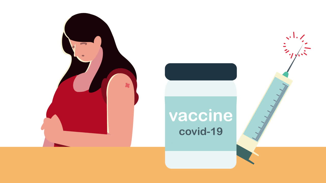 female patient with vaccine syringe and vial