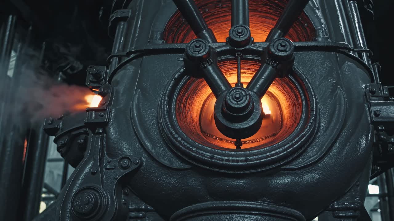 Vintage Steam Boiler with Fire