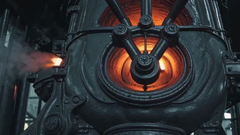 vintage steam boiler with fire