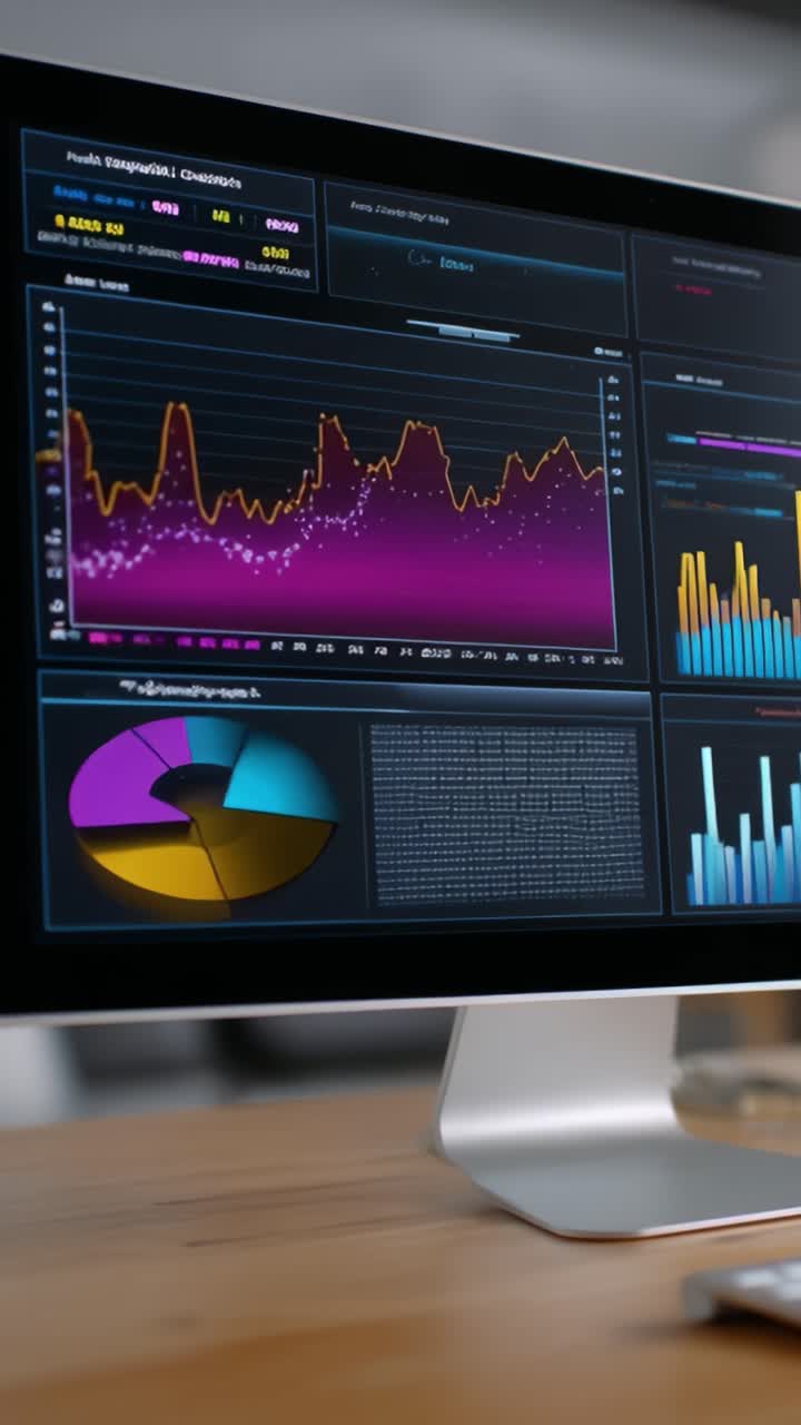 Analyzing Comprehensive Data Trends and Visualizations on a Desktop Monitor with Advanced Graphs and Analytics Interface Displaying Key Performance Indicators