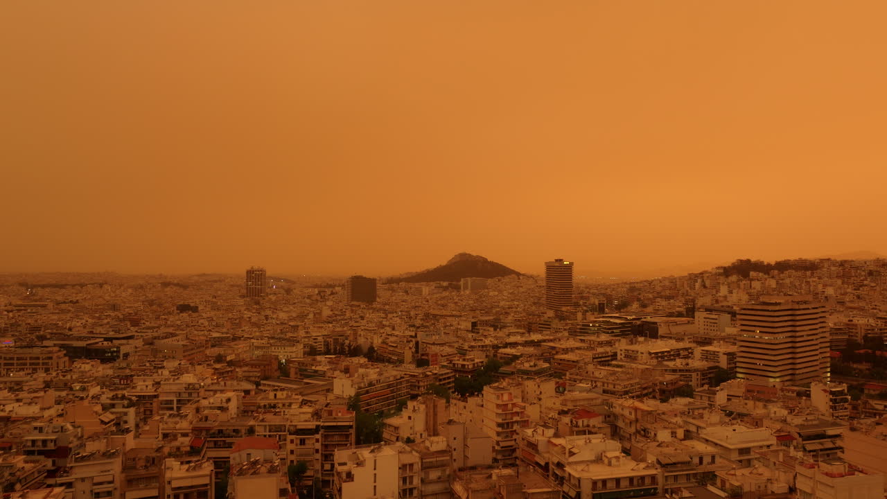 Athens skyline disappears in thick Sahara dust storm during atmospheric weather event