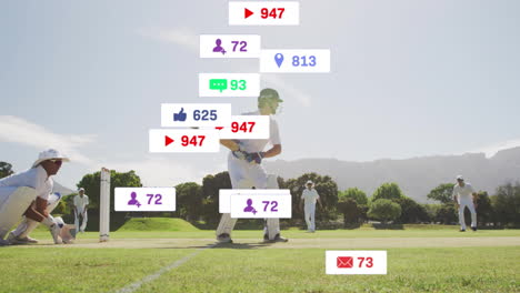 animation of digital data processing over diverse cricketers on field