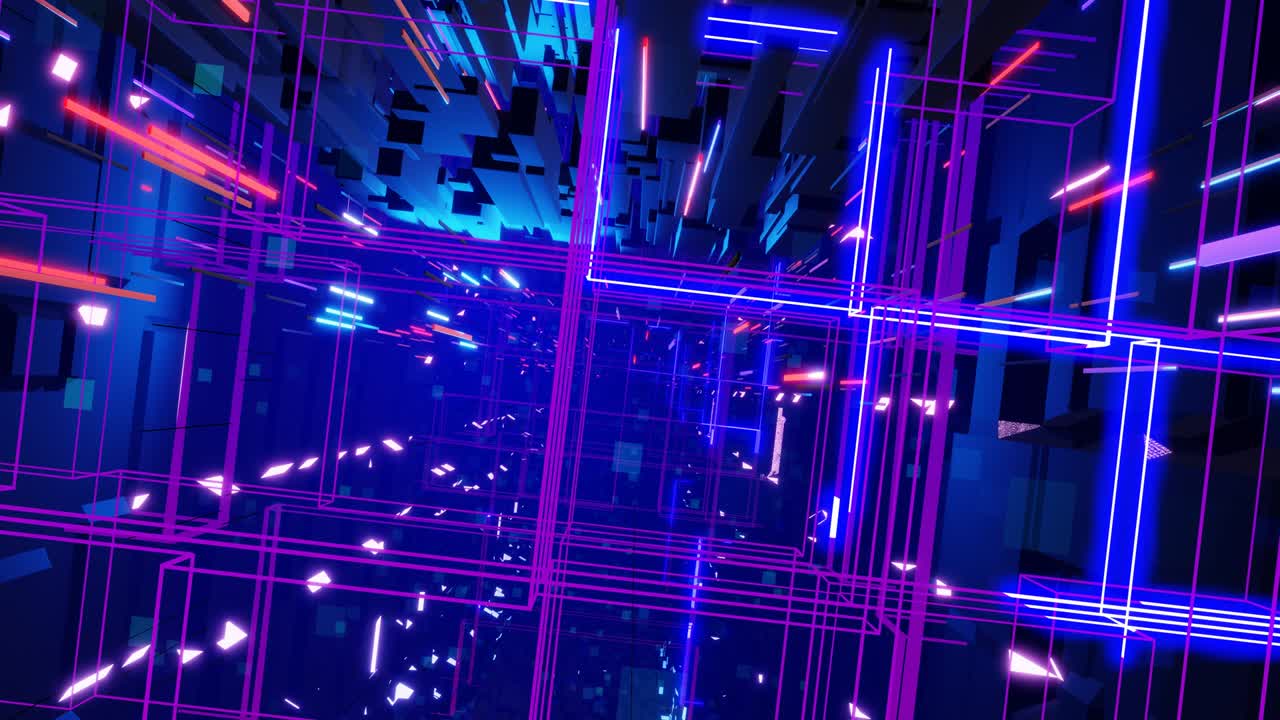 el concepto de tecnología profunda o tecnología de la información. gráfico de movimiento de fondo en bucle 3d. vuelo azul oscuro de ciencia ficción a través del espacio digital tecnológico, luz de neón. flujo de información de alta tecnología en blockchain o bigdata.