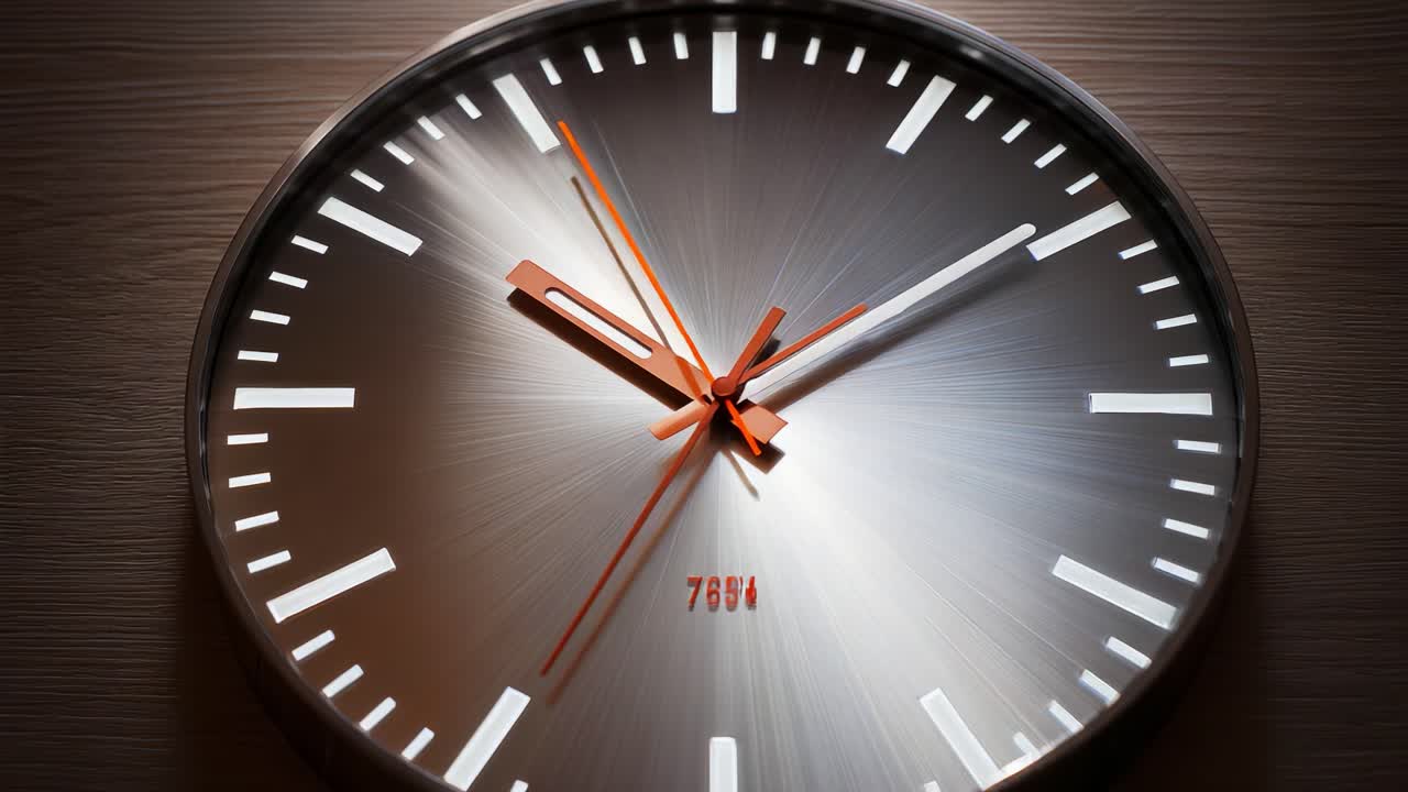 A Stunning Close-Up of a Modern Wall Clock Displaying the Time with a Stylish Design and Smooth Movement of the Clock Hands, Capturing the Essence of Timekeeping in a Unique Perspective
