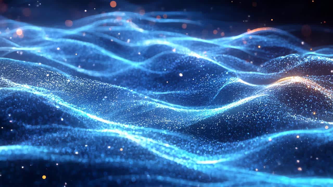 A blue wave with orange sparks in the background. The blue wave is very smooth and the orange sparks are scattered throughout the image