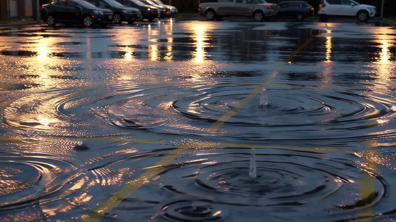 Rain Ripples on a Parking Lot at Night