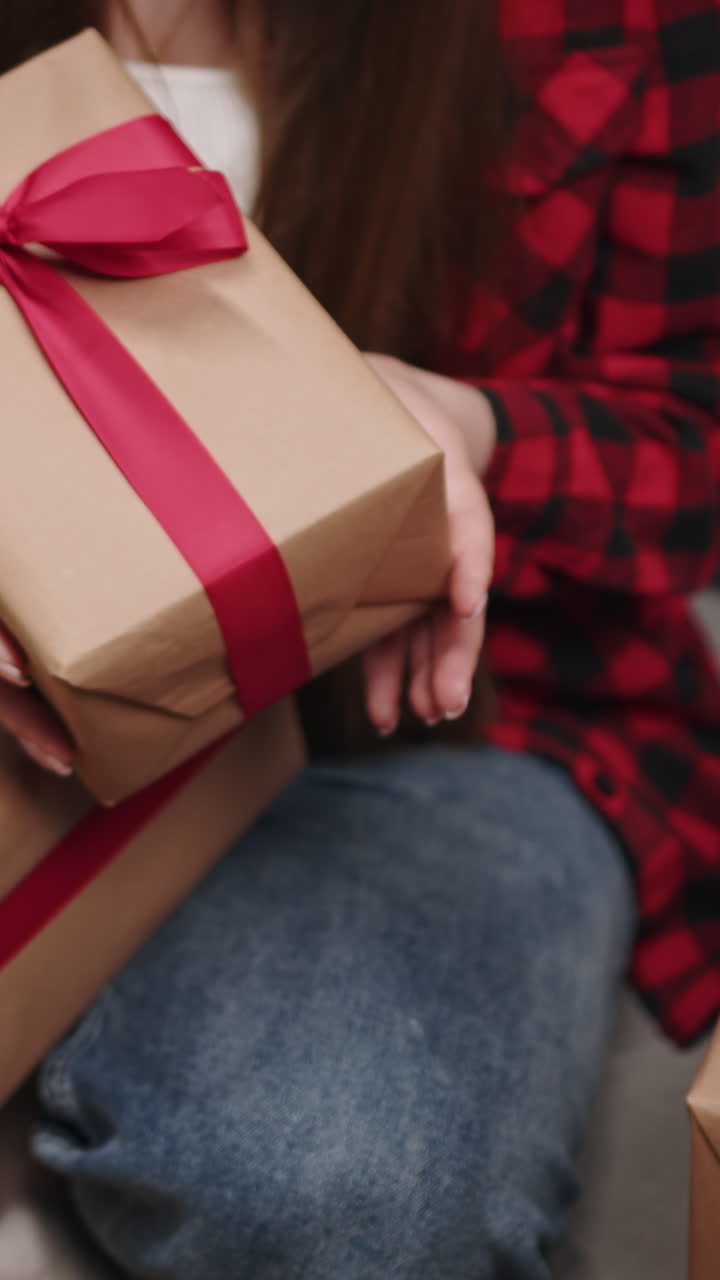 Wrapped gifts with red ribbon