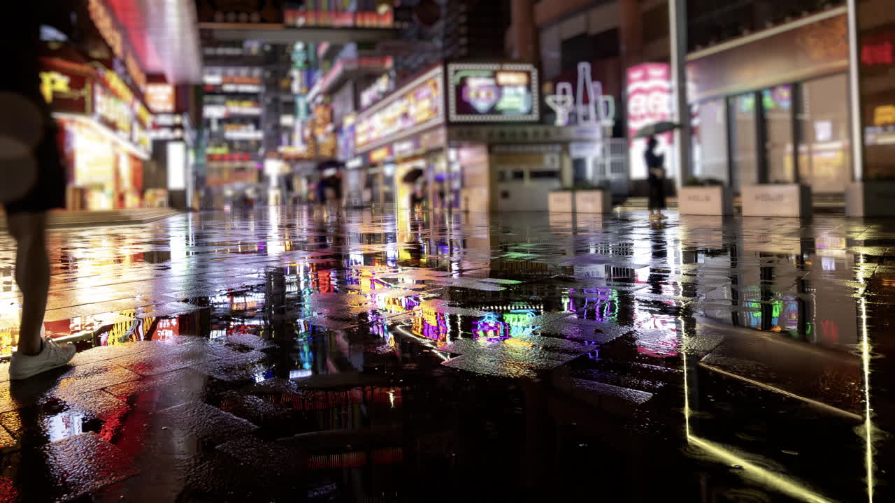 Chongqing cyberpunk city neon street scene in the rain at night