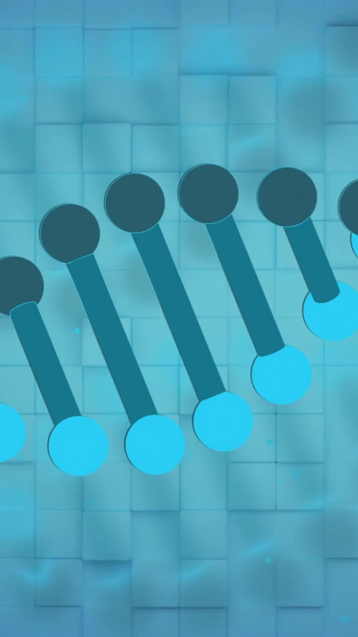DNA strand animation over blue geometric background