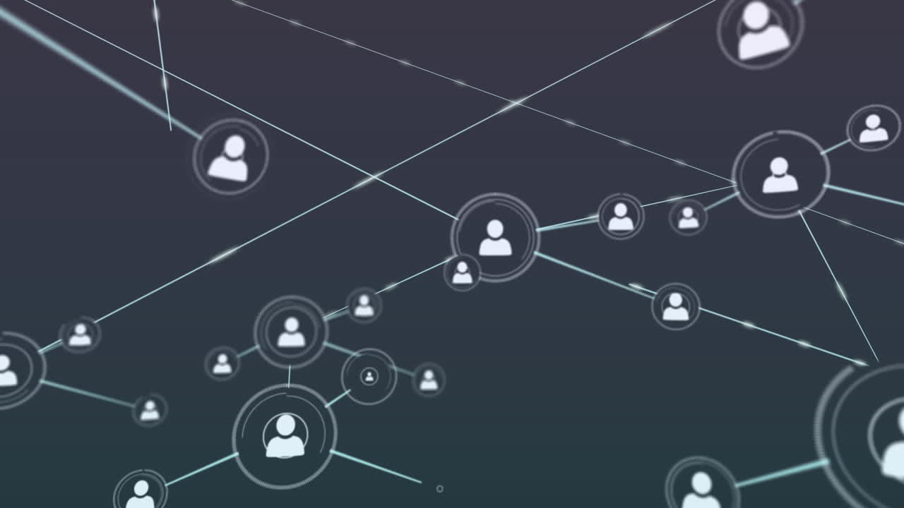 animación de la red de iconos de perfil contra un fondo gris.