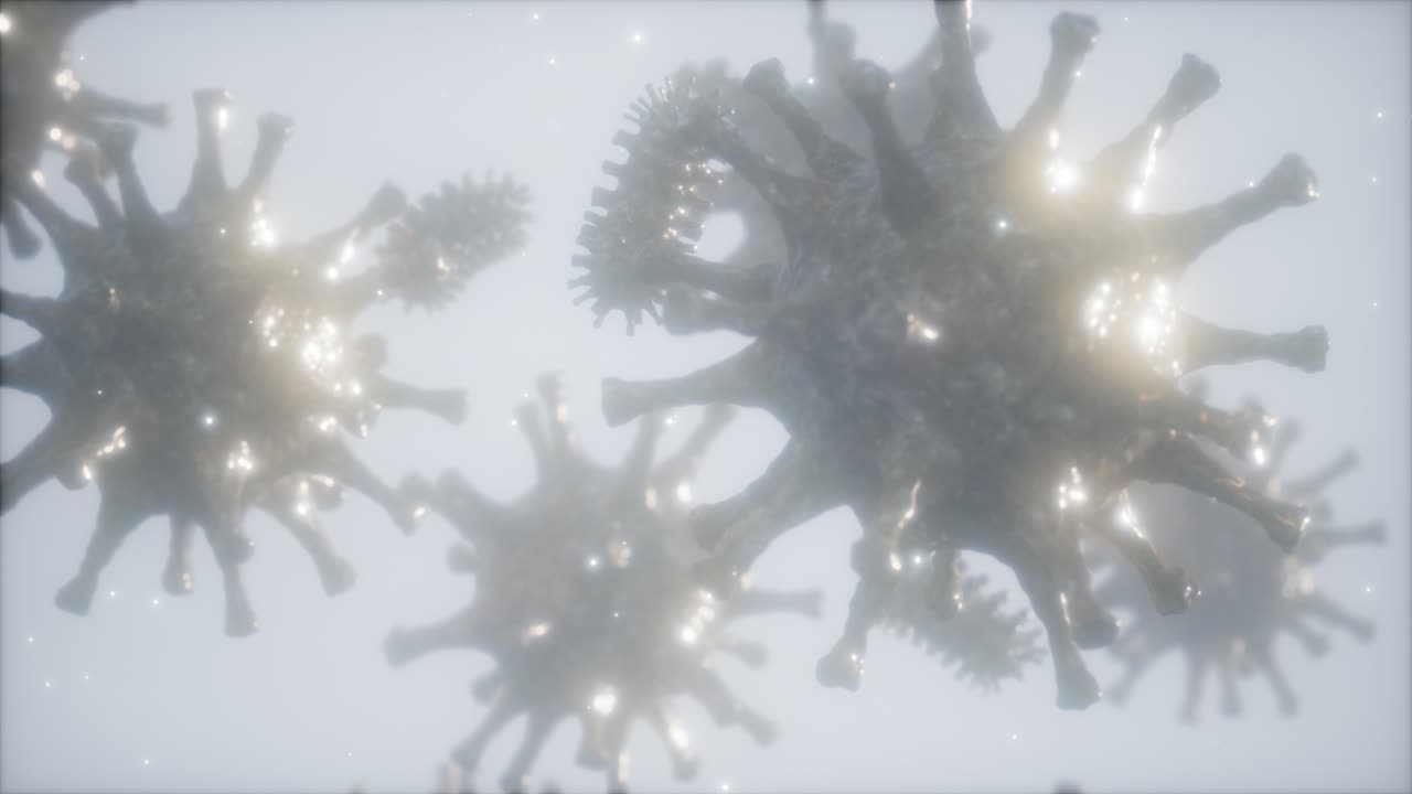 Bacteria virus or germs microorganism cells under microscope with depth