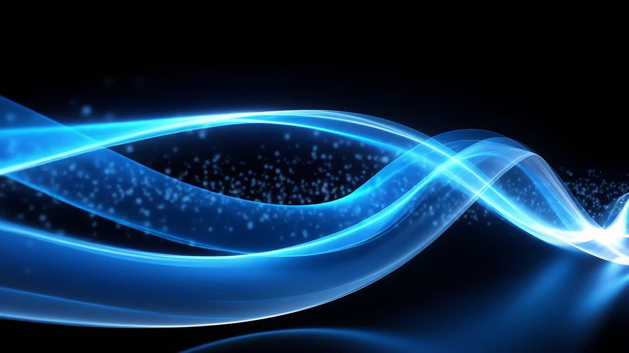 Dynamic video concept with flowing blue light waves on a dark background